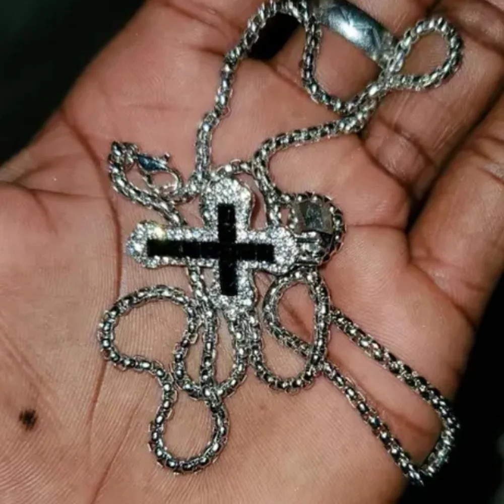Elegant Black and Silver Cross Pendant Necklace